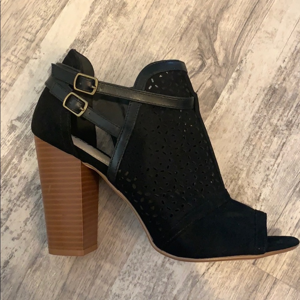 Black open toed booties